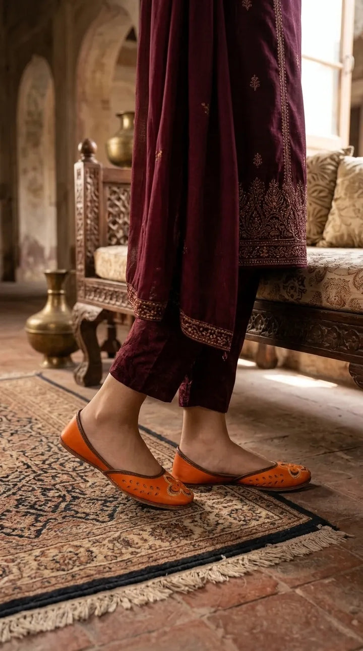 Orange Leather Khussa For Ladies EC8935