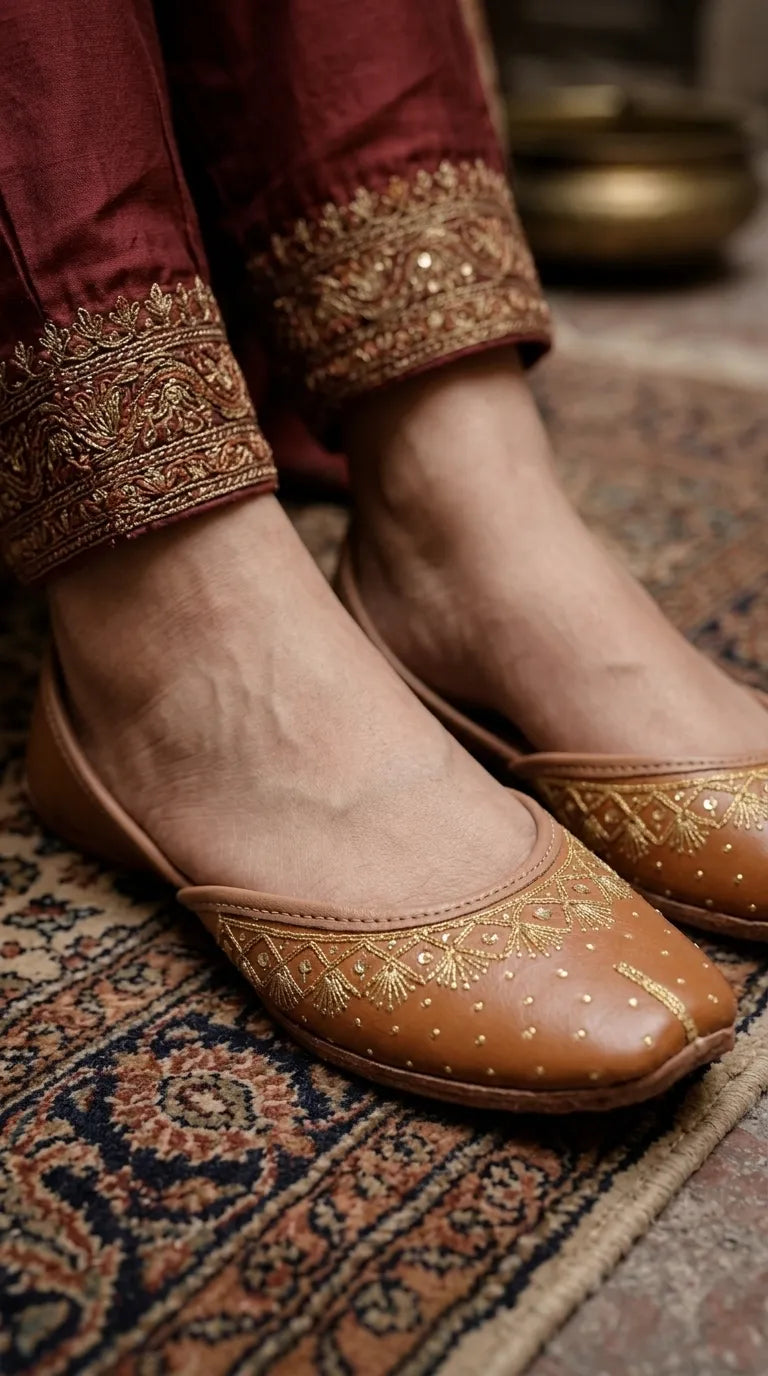 Brown Leather Khussa For Ladies EC8936