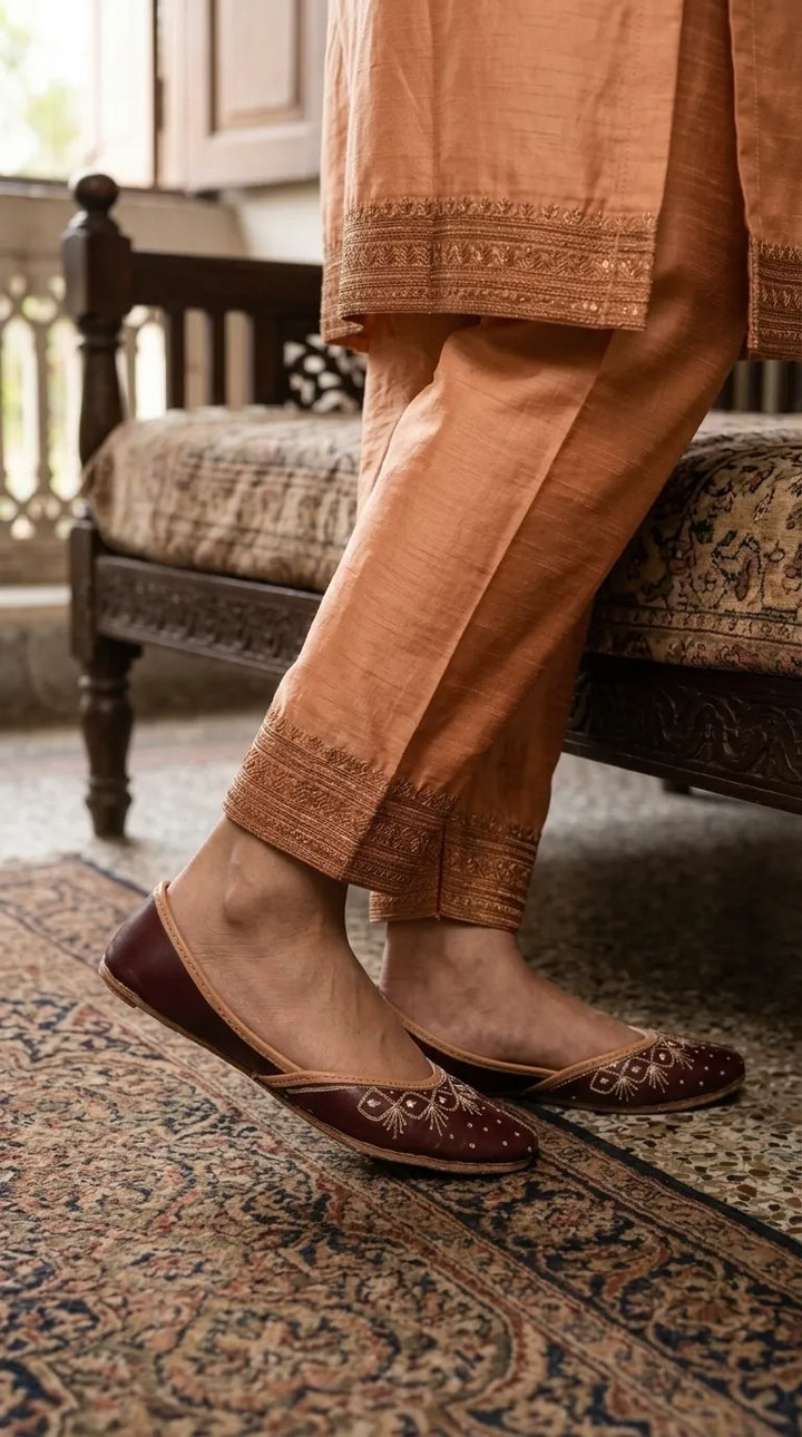 Maroon Leather Khussa For Ladies EC8936