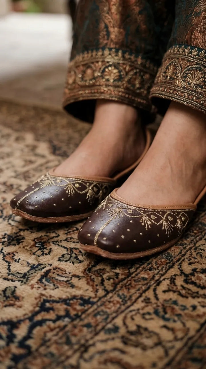 Coffee Leather Khussa For Ladies EC8936
