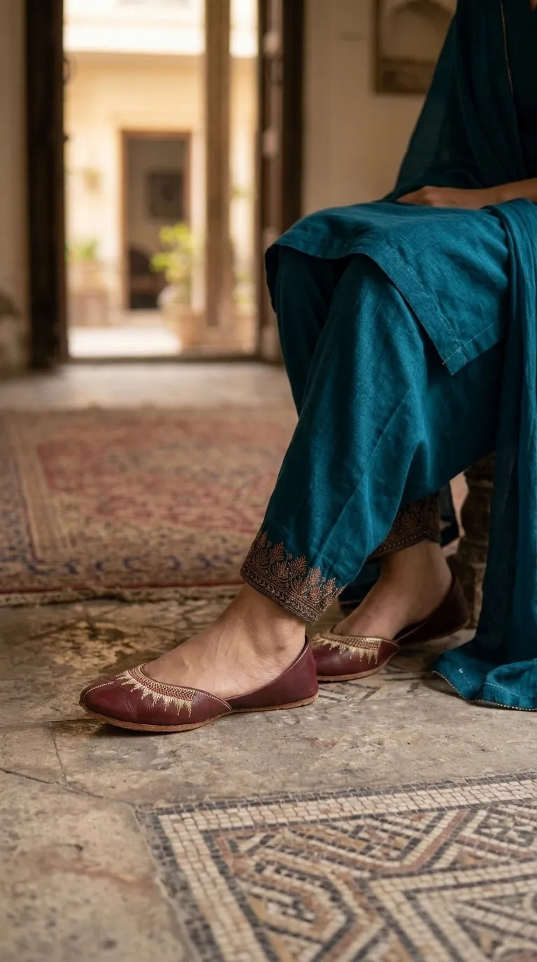 Maroon Leather Khussa For Ladies EC8937