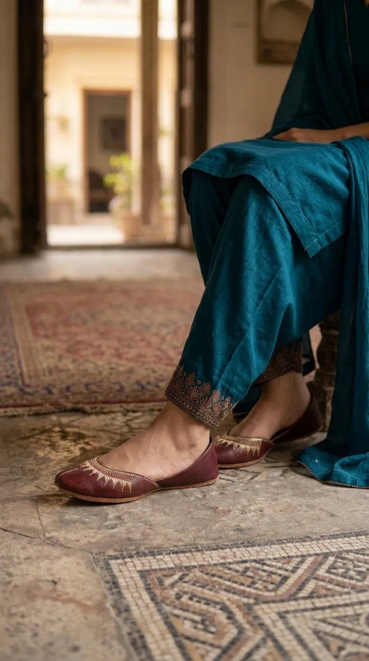 Maroon Leather Khussa For Ladies EC8937