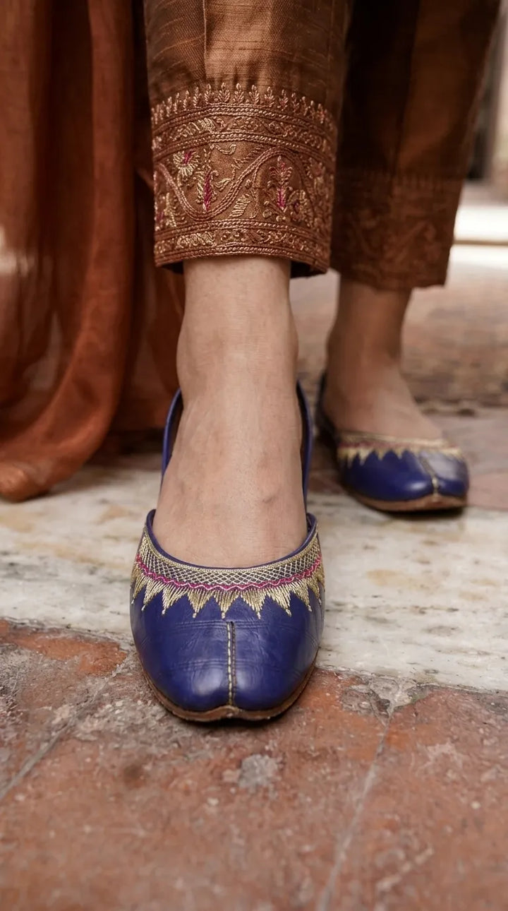 Blue Leather Khussa For Ladies EC8937