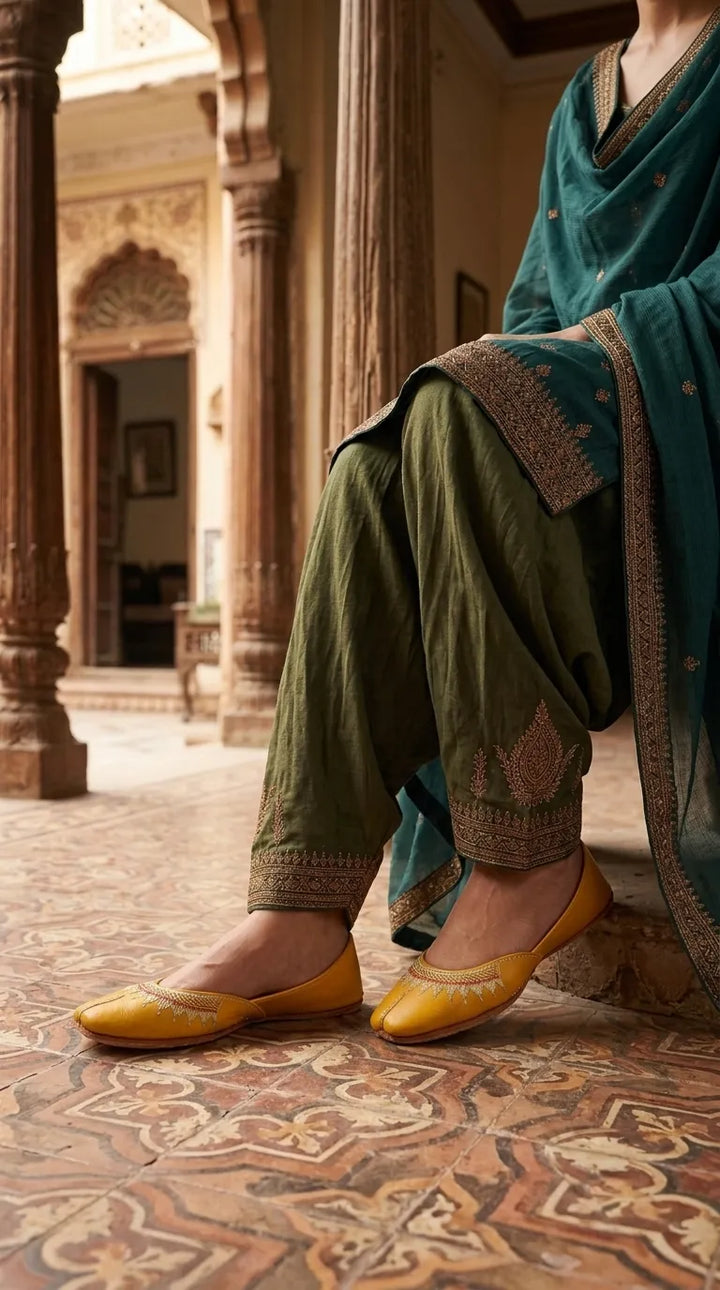 Yellow Leather Khussa For Ladies EC8937