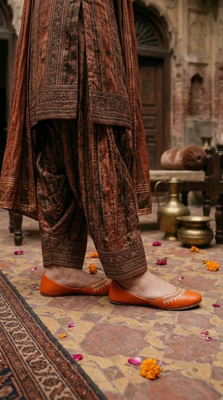 Orange Leather Khussa For Ladies EC8937