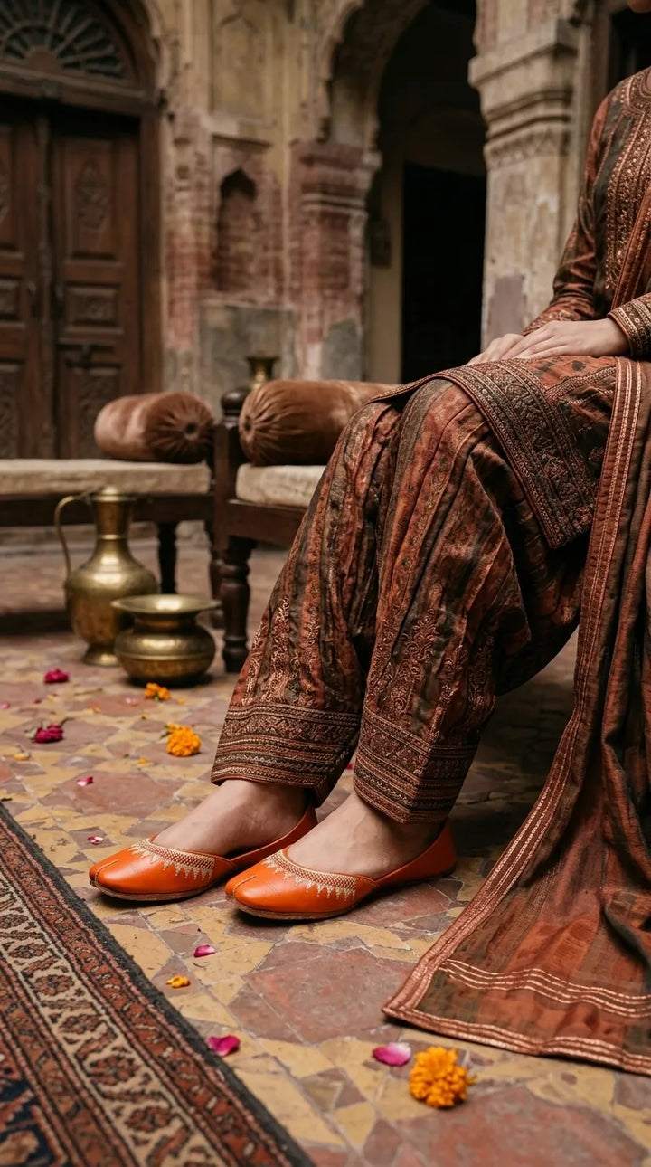 Orange Leather Khussa For Ladies EC8937