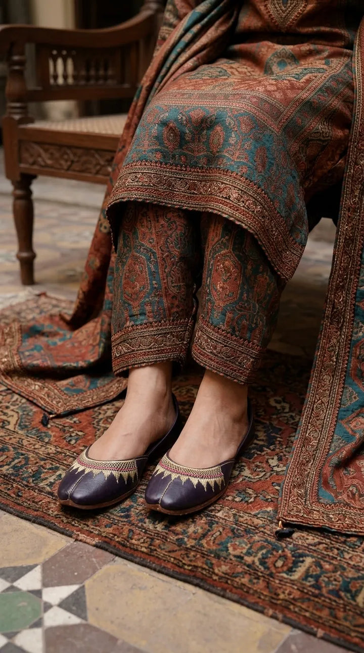 Purple Leather Khussa For Ladies EC8937