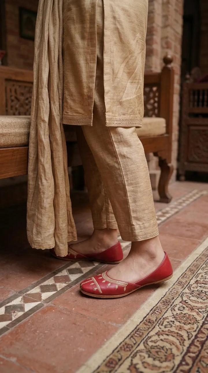 Red Leather Khussa For Ladies EC8938