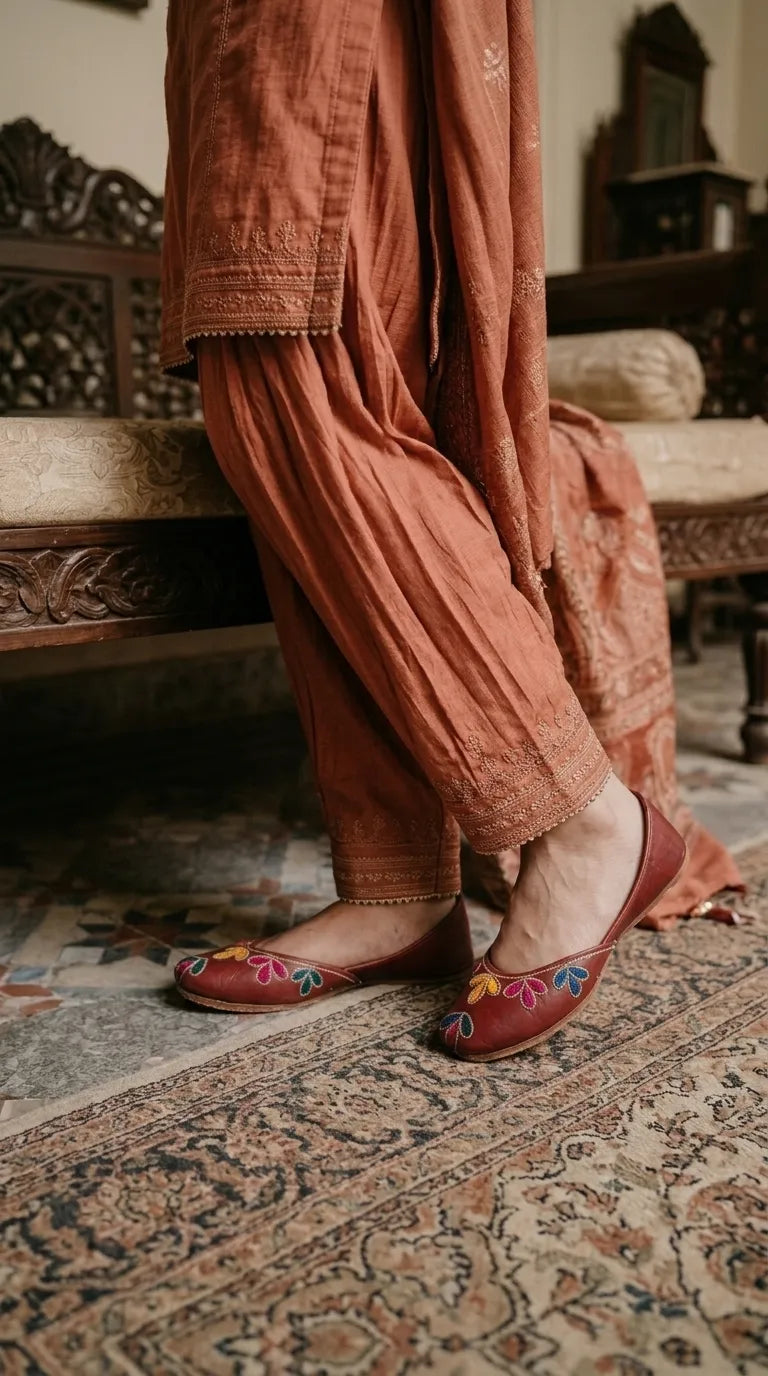 Maroon Leather Khussa For Ladies EC8939