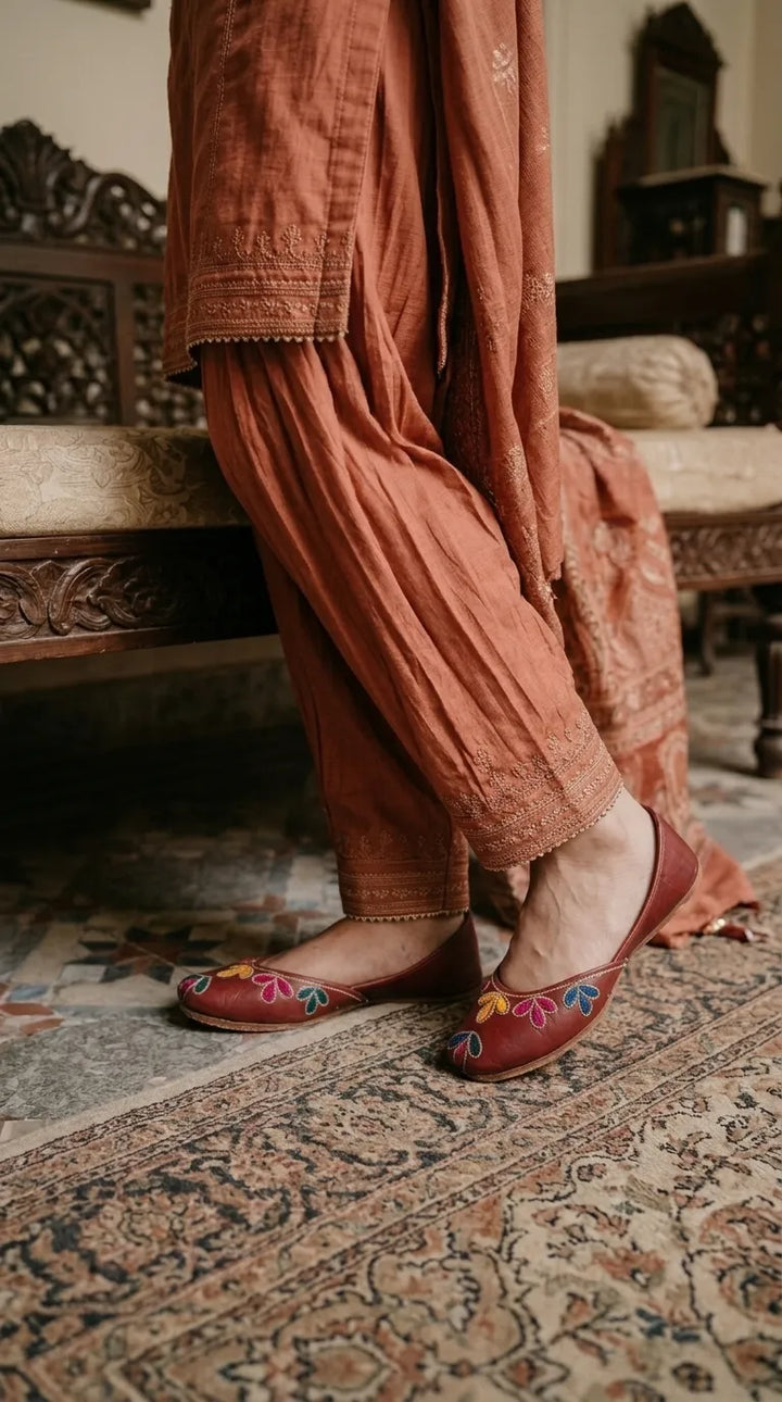 Maroon Leather Khussa For Ladies EC8939