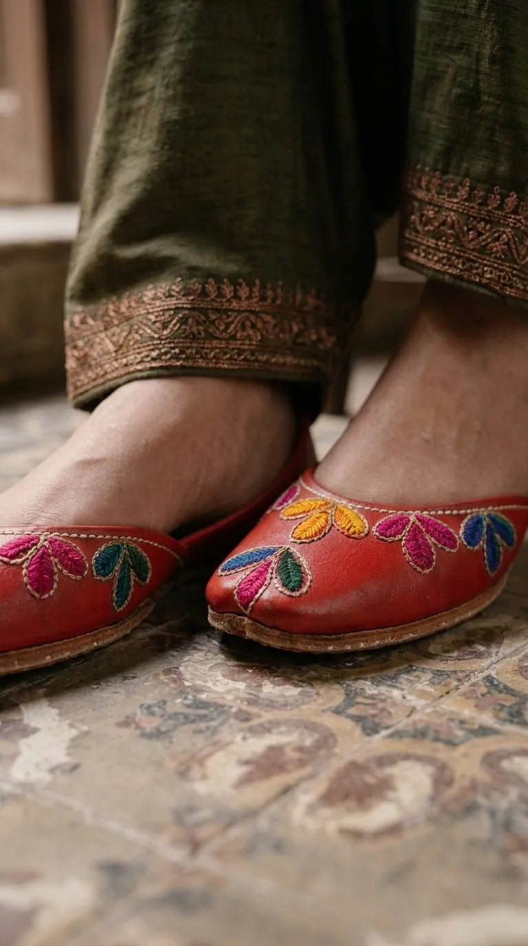 Red Leather Khussa For Ladies EC8939