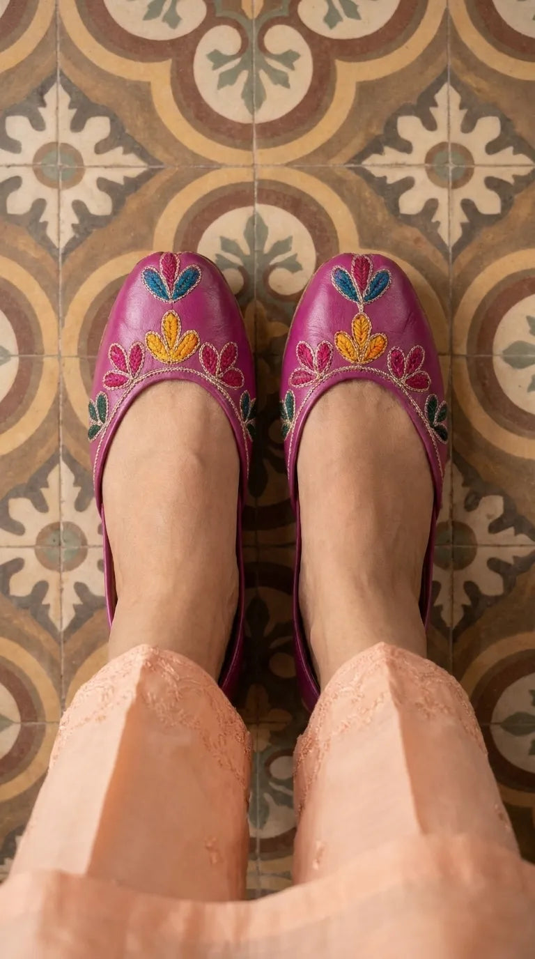 Pink Leather Khussa For Ladies EC8939