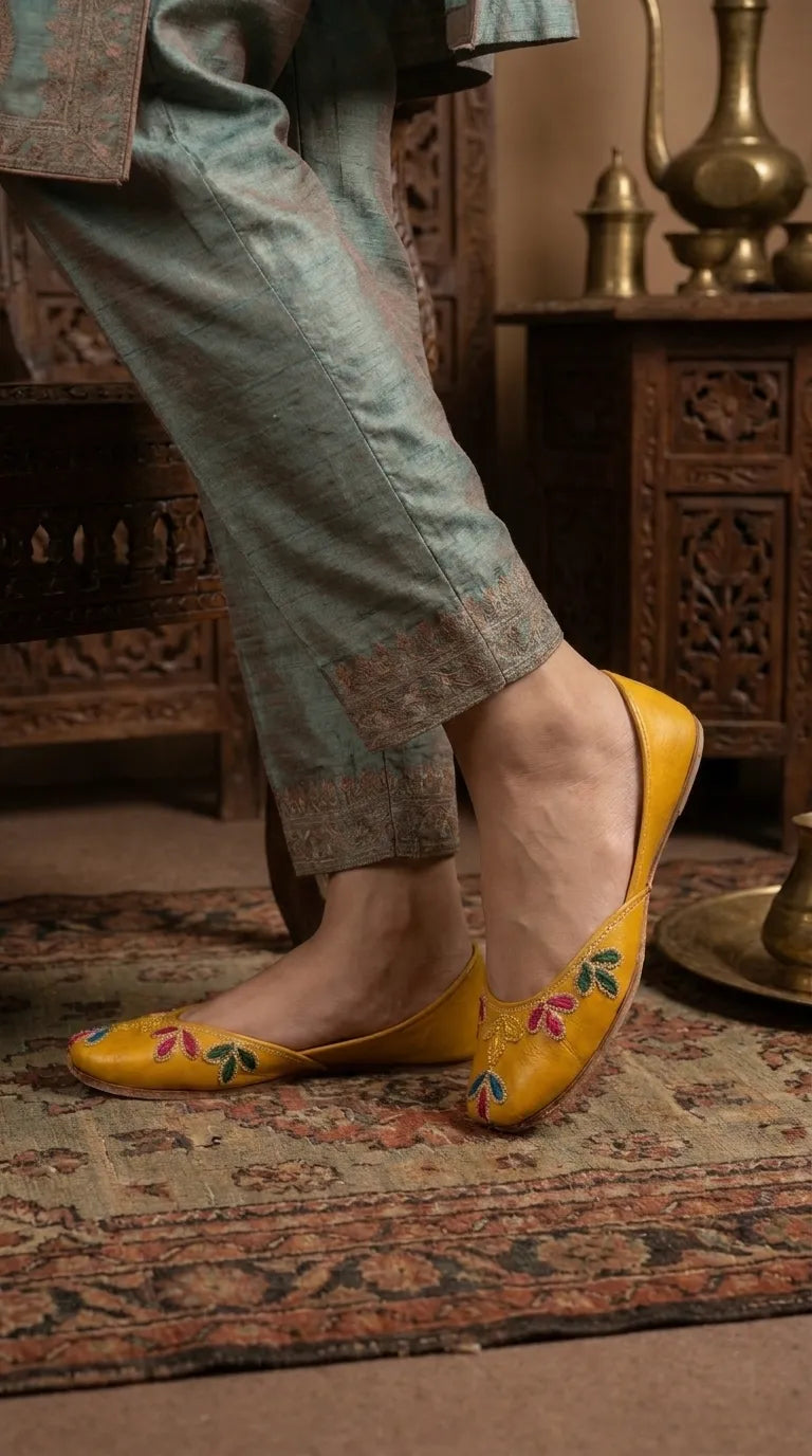 Yellow Leather Khussa For Ladies EC8939