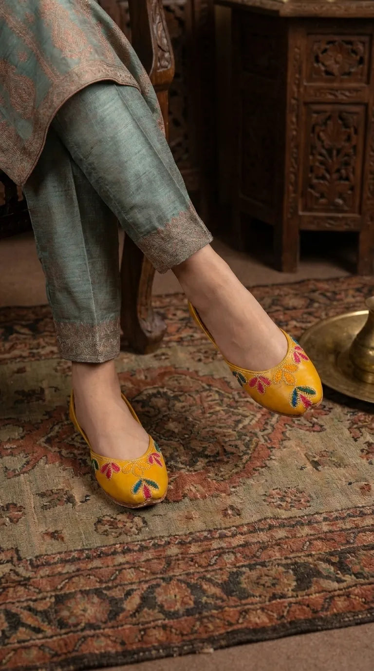 Yellow Leather Khussa For Ladies EC8939