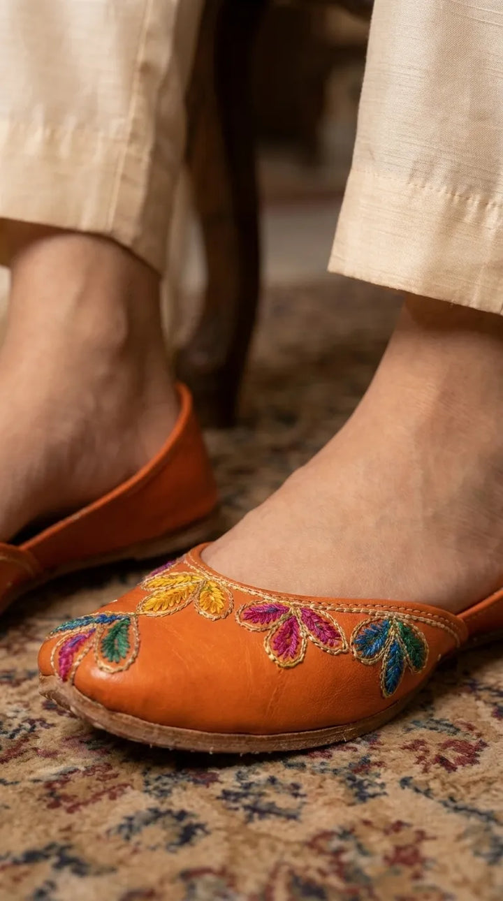 Orange Leather Khussa For Ladies EC8939
