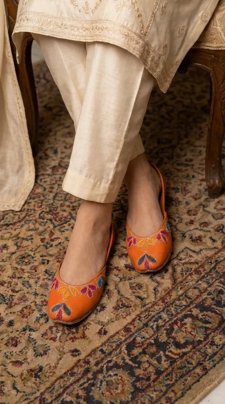 Orange Leather Khussa For Ladies EC8939