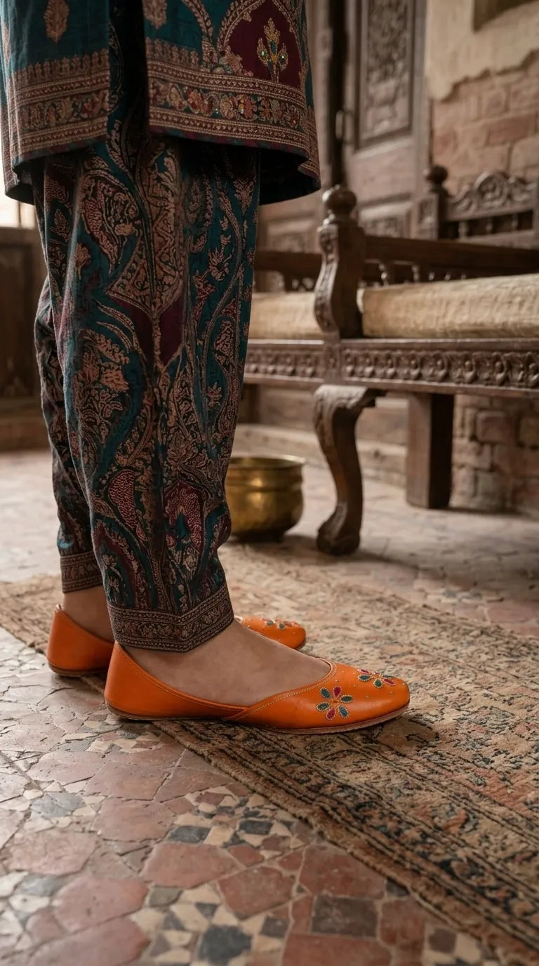 Orange Leather Khussa For Ladies EC8940