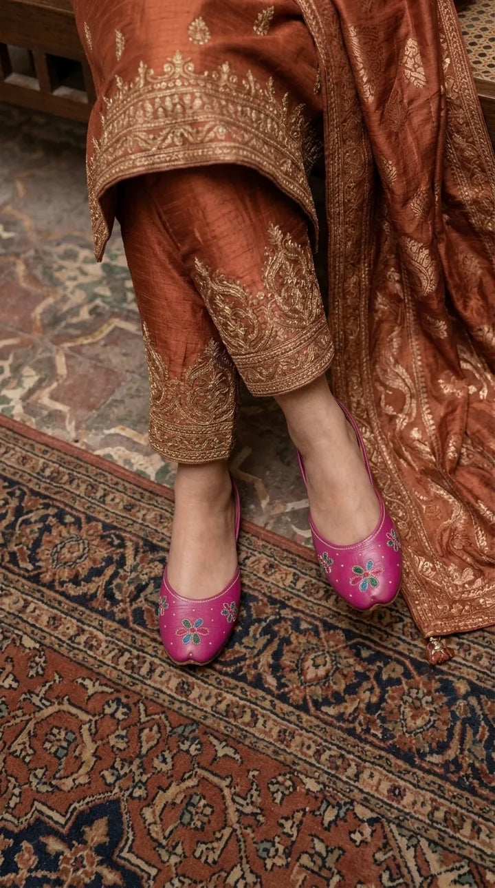 Pink Leather Khussa For Ladies EC8940
