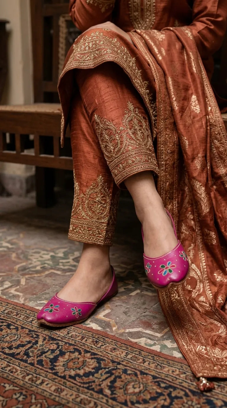 Pink Leather Khussa For Ladies EC8940