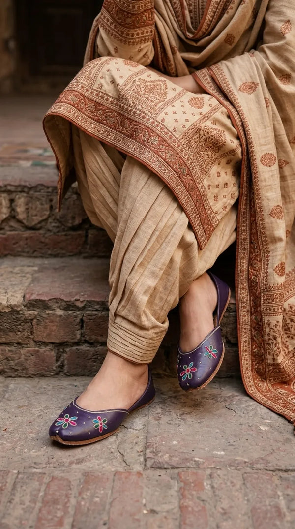 Purple Leather Khussa For Ladies EC8940