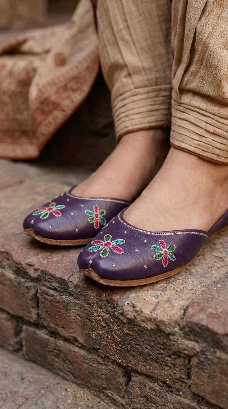 Purple Leather Khussa For Ladies EC8940