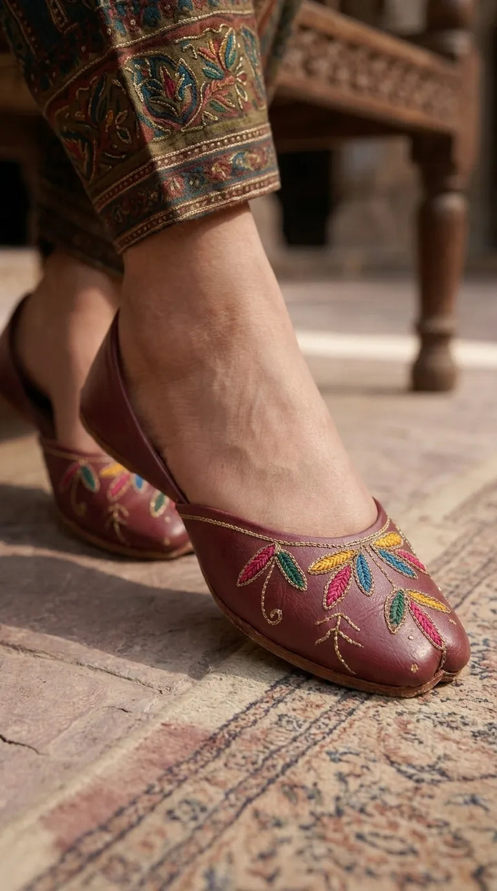 Maroon Leather Khussa For Ladies EC9102