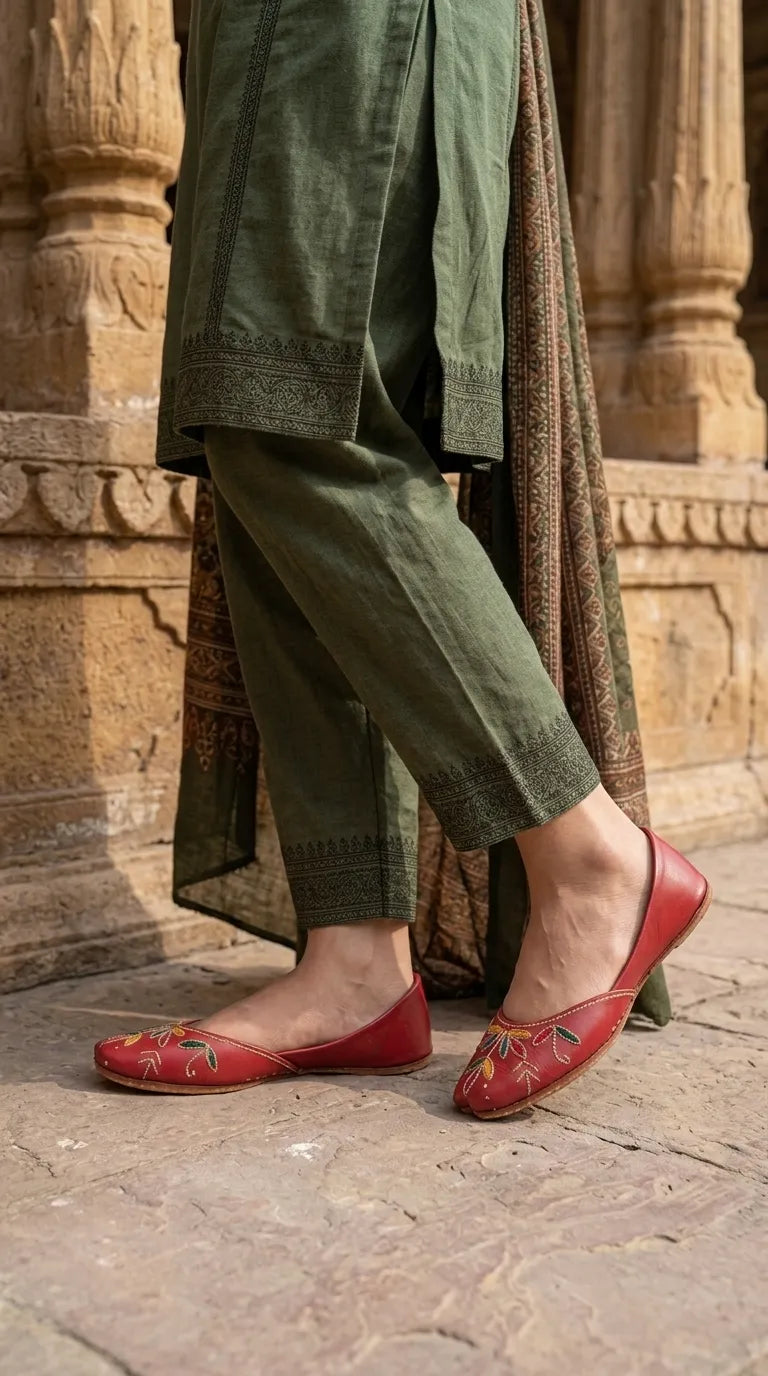 Red Leather Khussa For Ladies EC9102