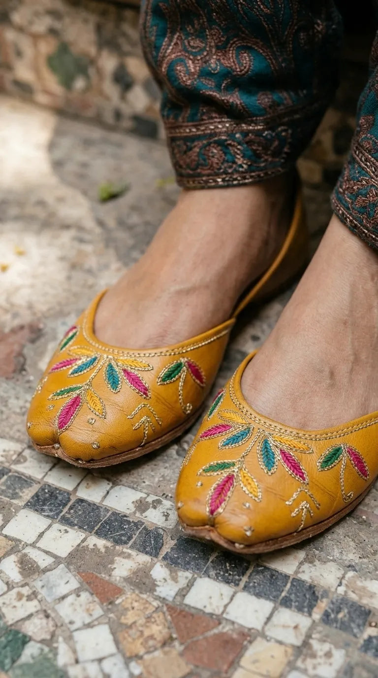 Yellow Leather Khussa For Ladies EC9102