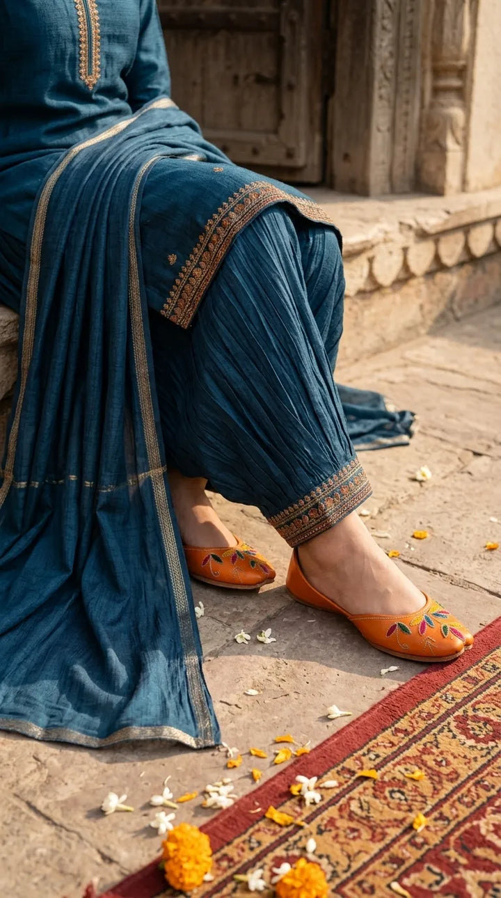 Orange Leather Khussa For Ladies EC9102
