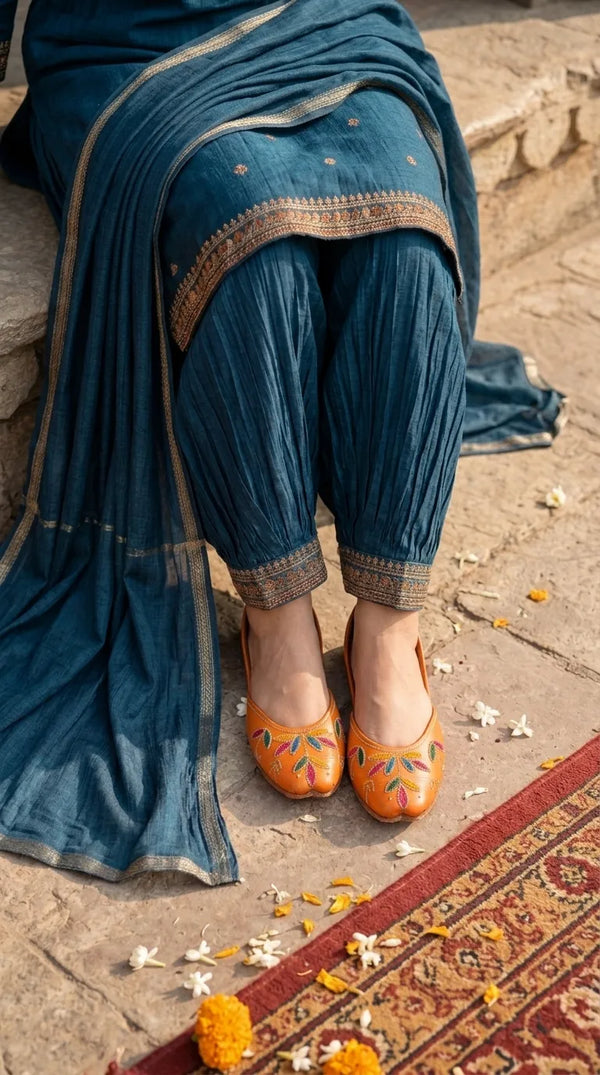 Orange Leather Khussa For Ladies EC9102