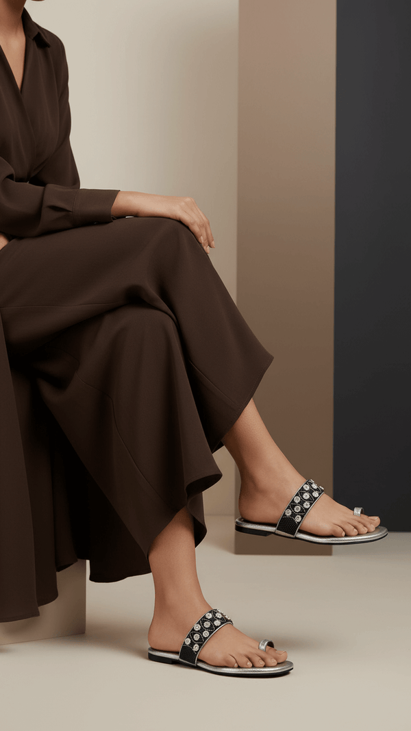 Grey Fancy Chappal For Women FN0793