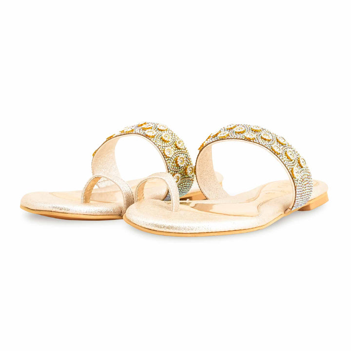 Golden Fancy Chappal For Women FN0793