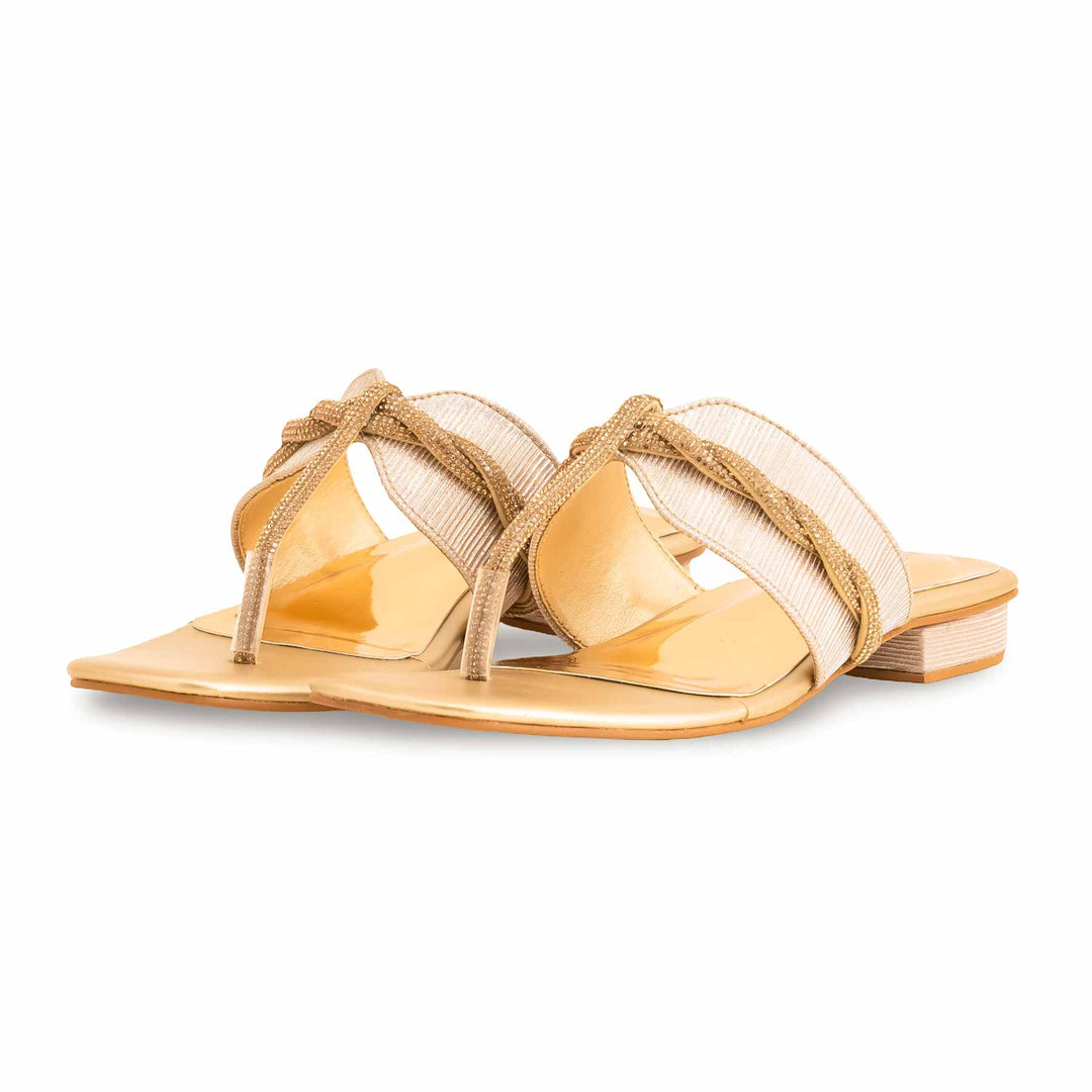 Golden Fancy Chappal For Ladies FN0803