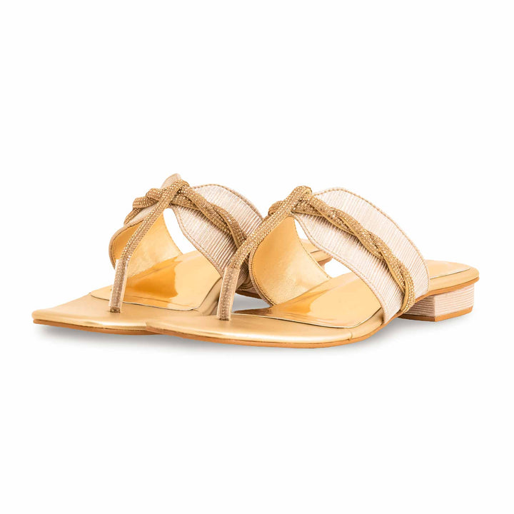 Golden Fancy Chappal For Ladies FN0803