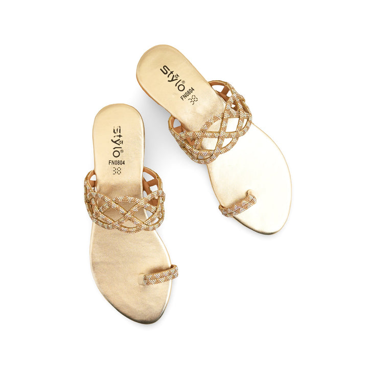 Golden Fancy Chappal For Women FN0804