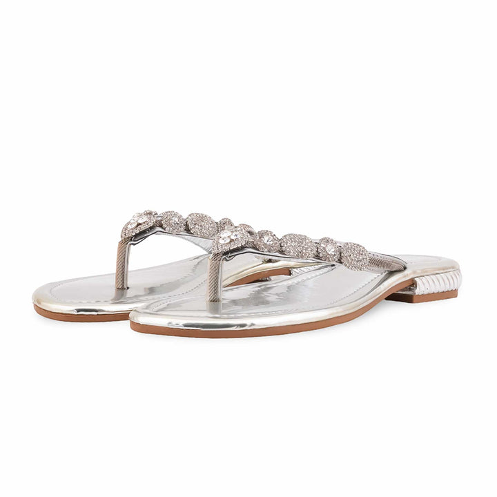Silver Fancy Chappal For Women FN0813