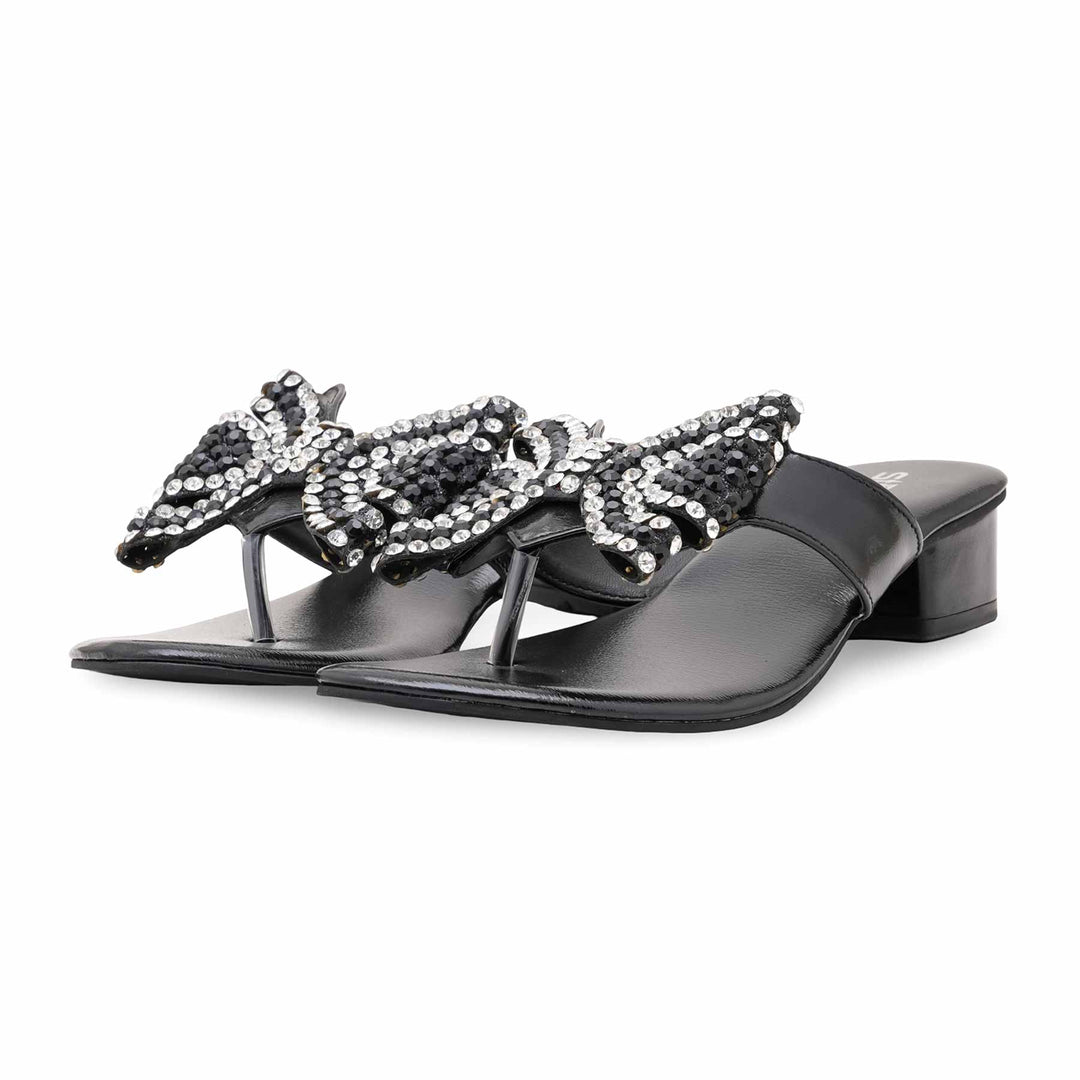 Black Fancy Chappal For Women FN0821
