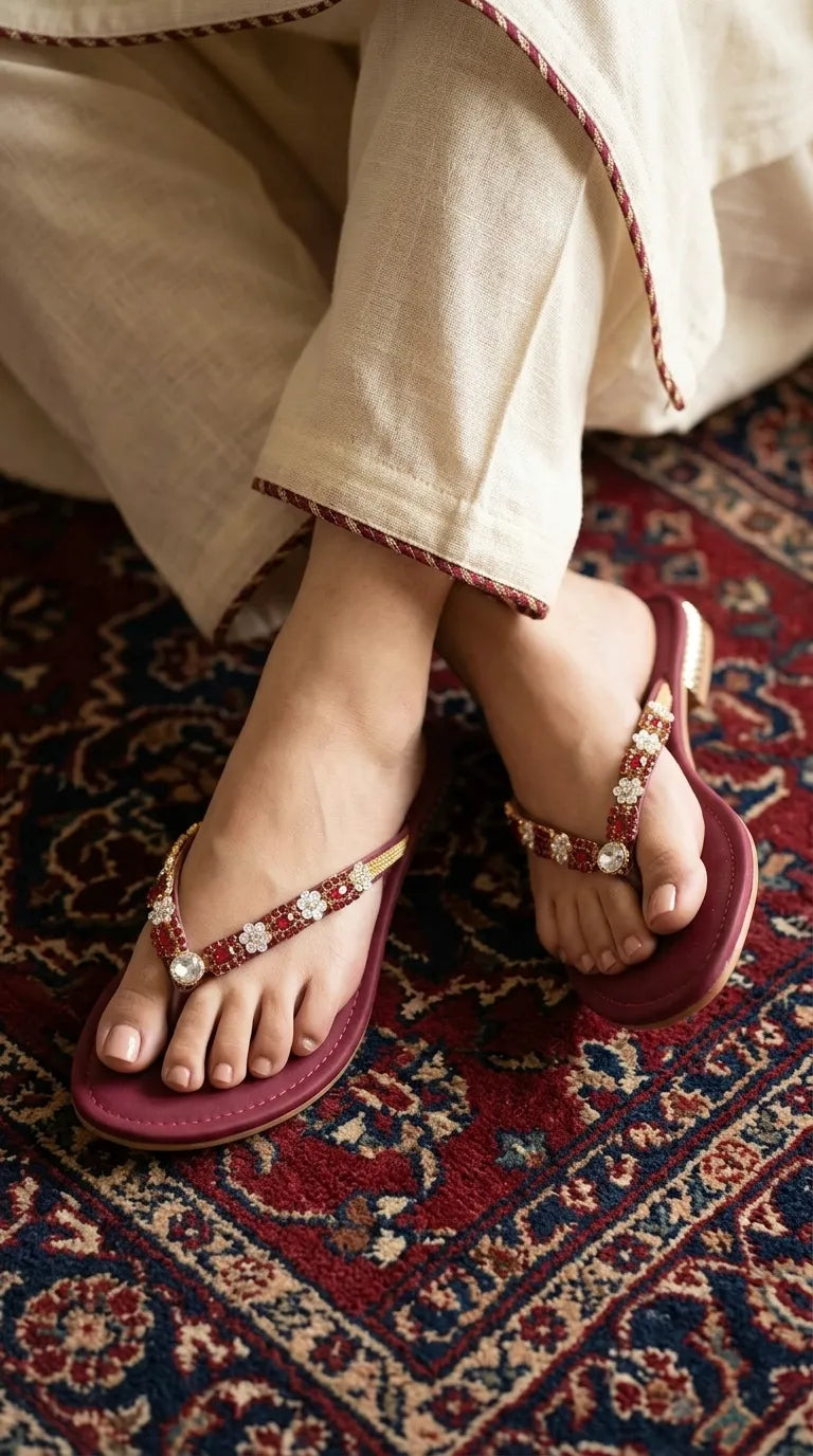 Maroon Fancy Chappal For Women FN0822