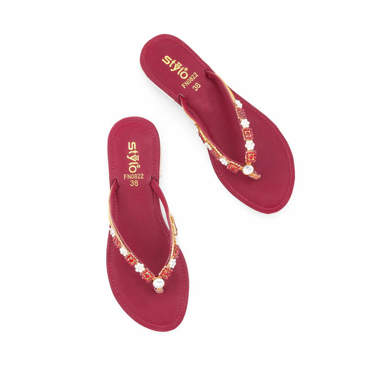 Maroon Fancy Chappal For Women FN0822