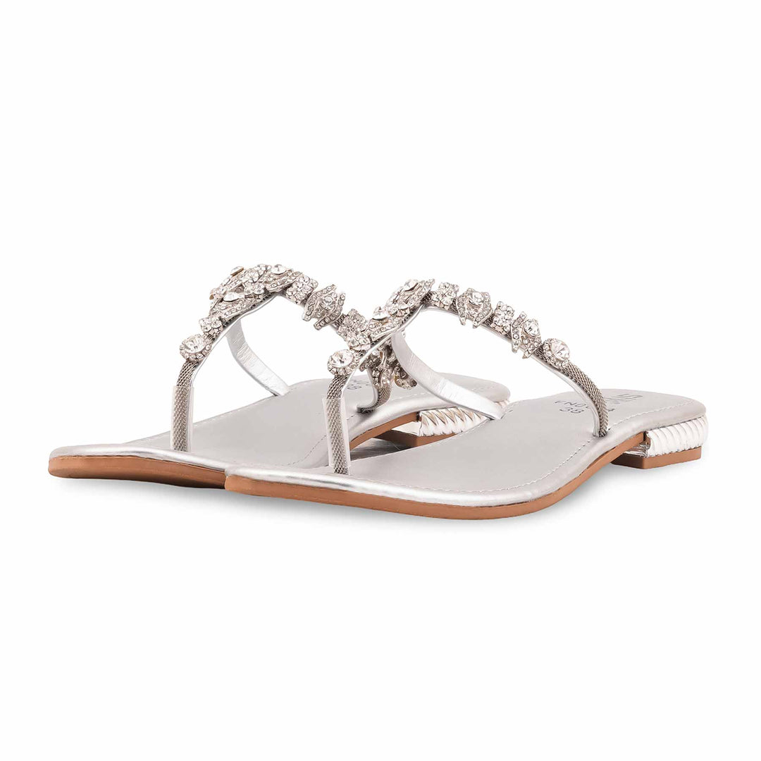 Silver Fancy Chappal For Women FN0824
