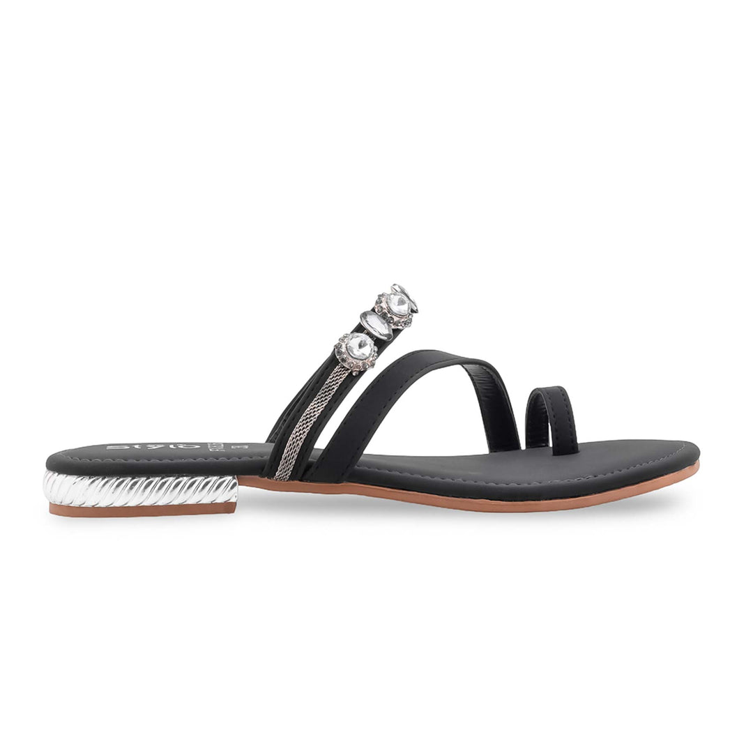 Black Fancy Chappal For Women FN0826