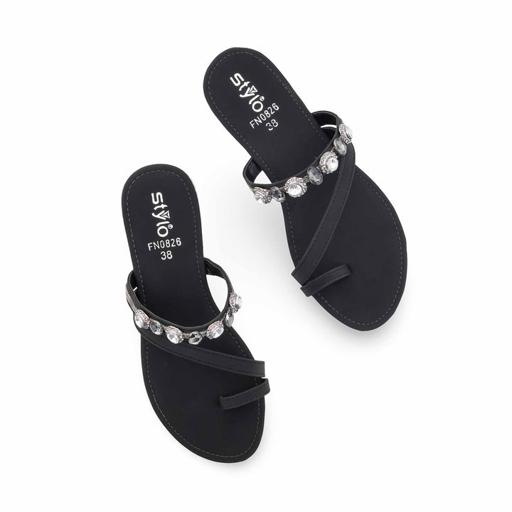 Black Fancy Chappal For Women FN0826