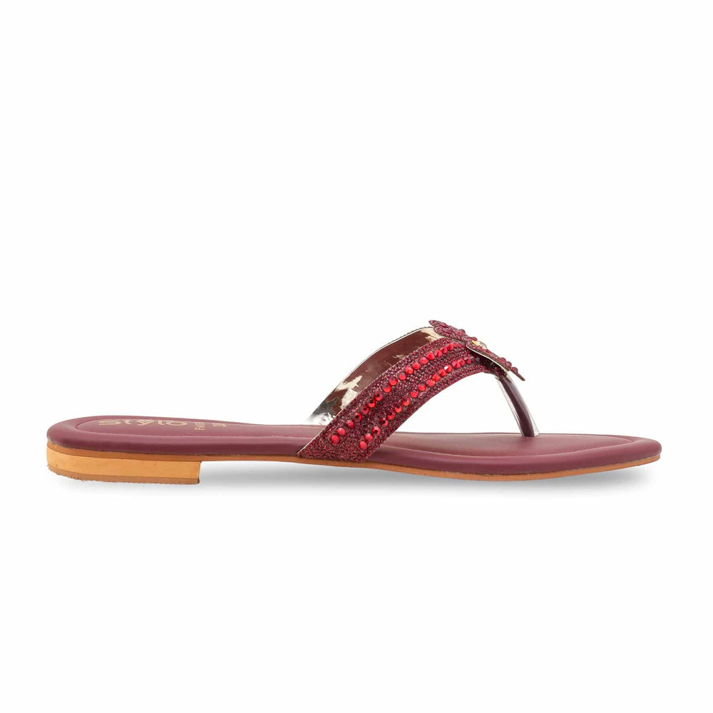 Maroon Fancy Chappal For Women FN0833