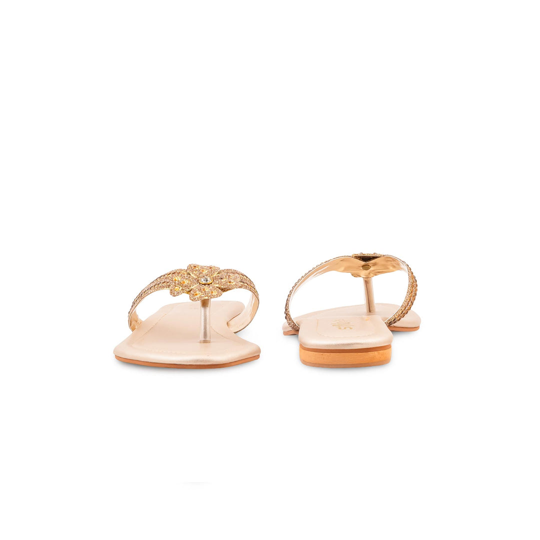 Golden Fancy Chappal For Ladies FN0833