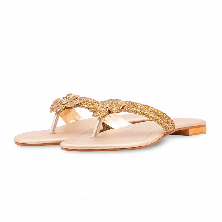 Golden Fancy Chappal For Ladies FN0833