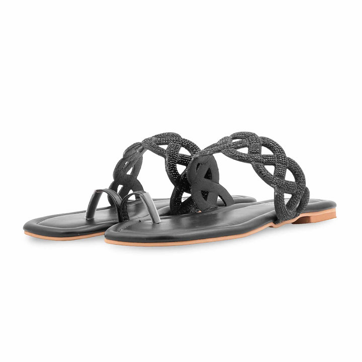 Black Fancy Chappal For Women FN0835