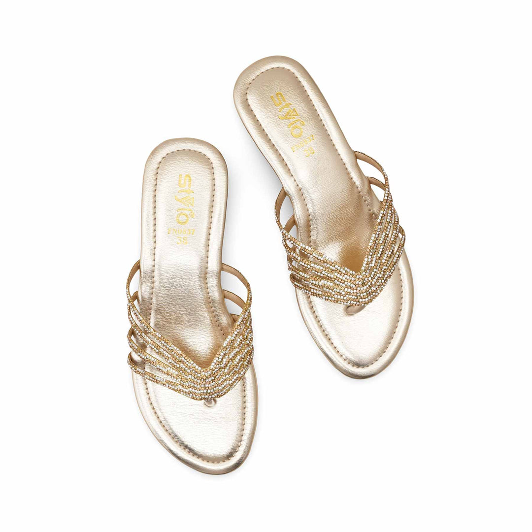 Golden Fancy Chappal For Ladies FN0837
