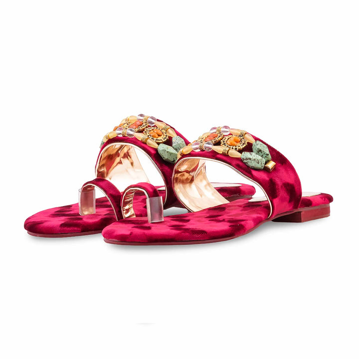 Maroon Fancy Chappal For Ladies FN0851