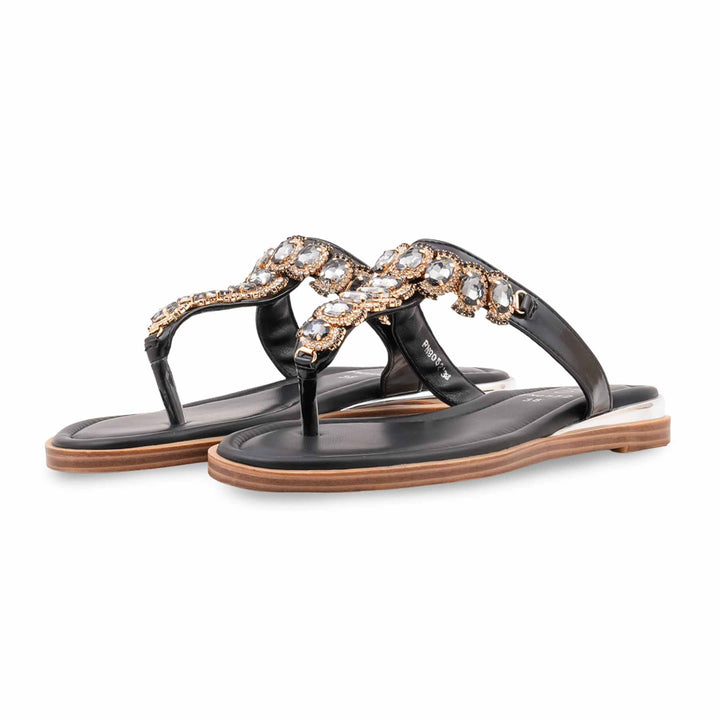 Black Fancy Chappal For Ladies FN0852