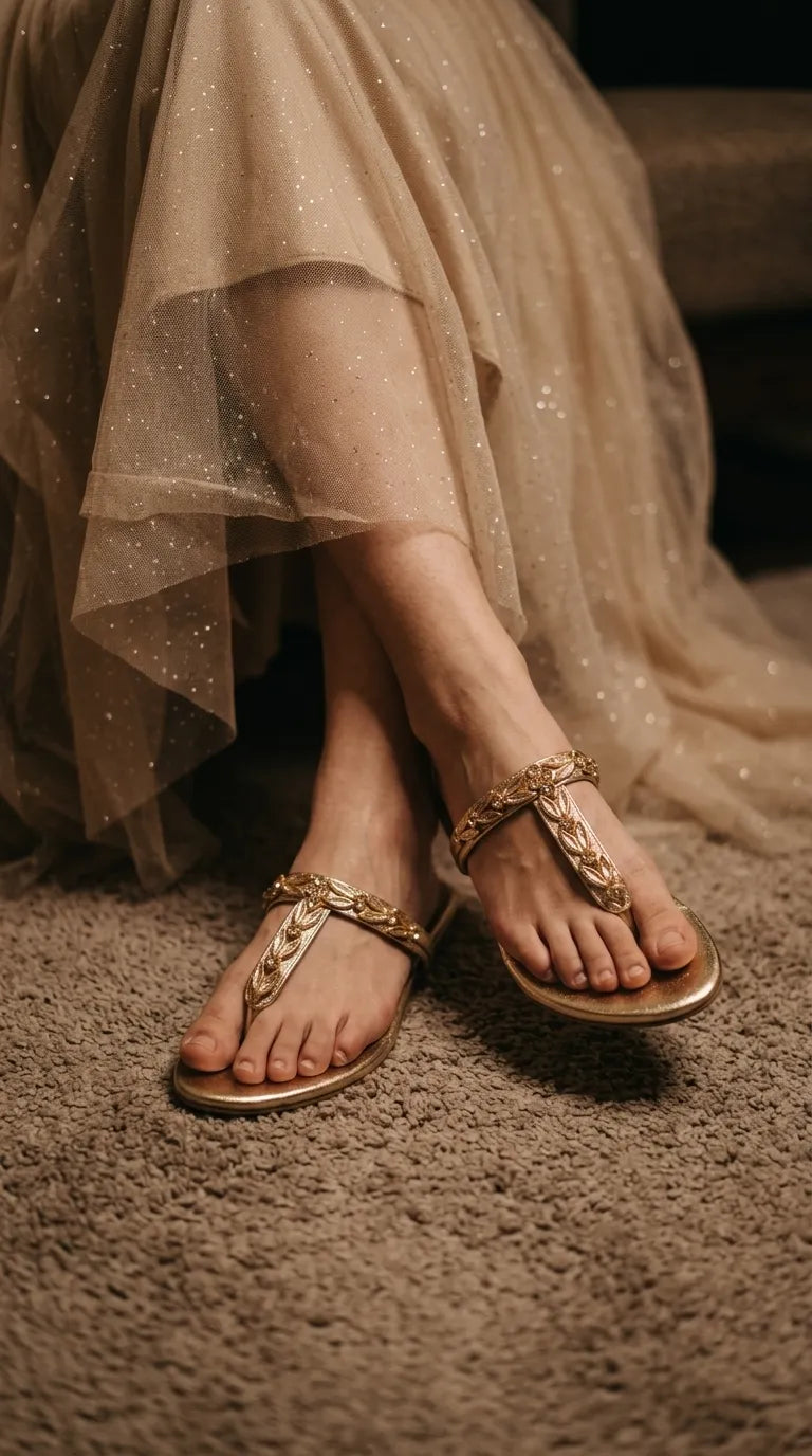 Golden Fancy Chappal For Ladies FN0854